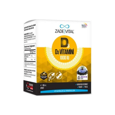 Zade Vital D3 1000IU Vitamin D3 Spray: Enhanced with Black Seed Oil for Immune Support & Bone Health - Easy Absorption