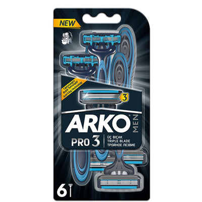 Arko Men Pro 3: Superior Three Blade Razor Blades for Men - Anti-Clog, Lubricating, and Durable Shaving Supplies (6-Coun