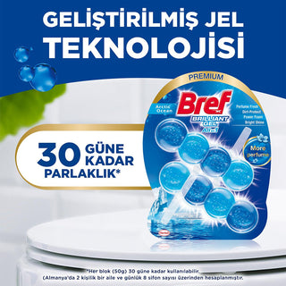 bref brilliant gel toilet block packaging, bref ocean fresh gel toilet cleaner in use, bref toilet block hanging in toilet bowl Bref Brilliant Gel Toilet Block - Ocean Fresh Scent for Homeowners | Single Pack Bref Brilliant Gel Toilet Block - Ocean Fresh bref, toilet-cleaner, gel-toilet-block, ocean-fresh, home-cleaning, hygienic-cleaning, long-lasting-freshness, premium-fragrance, water-soluble, ai-generated