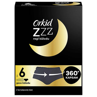 Orkid Disposable Period Panties for Women - 360 Degree Protection, Silky Soft & Breathable - Black, Size 6 (Pack of 2) Orkid Disposable Period Panties - 360 Protection disposable period panties, menstrual protection, women's health, 360-degree protection, sleep comfort, women's disposable underwear, period panties, comfortable sleep, women's hygiene products, black period panties, breathable underwear, silky soft panties, non-slipping design, health-conscious consumers, menstrual cycle protection
