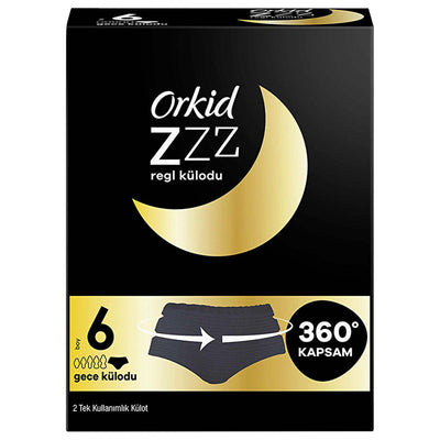 Orkid Disposable Period Panties for Women - 360 Degree Protection, Silky Soft & Breathable - Black, Size 6 (Pack of 2)