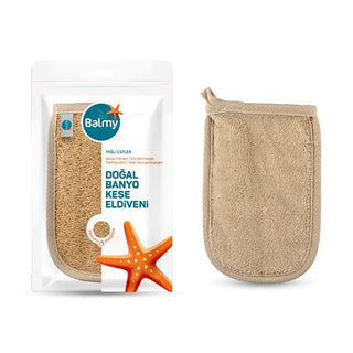 Balmy Exfoliating Bath Glove - Natural Loofah & Cotton, Exfoliates & Renews Skin, Turkish Bath Glove for Oily Skin Balmy Exfoliating Bath Glove - Natural Loofah & Cotton exfoliating bath glove, natural loofah bath glove, Turkish bath glove, exfoliating skincare, loofah skin care, natural skincare, oily skin solutions, eco-friendly bath products, biodegradable skincare, skincare essentials, bath glove for women, bath glove for men, gift for skincare enthusiasts