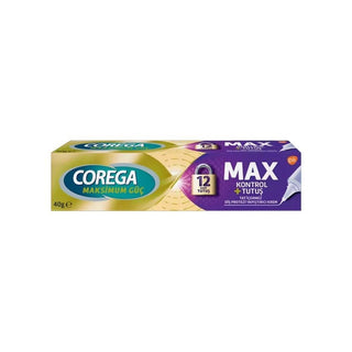 Corega MAX Kontrol + Tutuş Diş Protezi Yapıştırıcı Krem 40g - Secure Denture Adhesive Cream for Comfortable Fit Corega MAX Kontrol Denture Adhesive Cream - Secure Fit denture adhesive cream, Corega MAX Kontrol, dental adhesive, denture fixative, dental care for denture wearers, secure denture fit, comfortable dentures, denture stability, denture comfort, oral care, denture wearers, adhesive cream