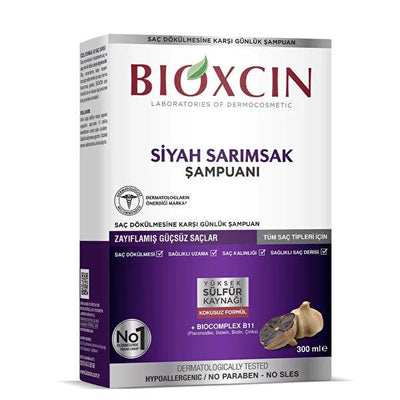 Bioxcin Black Garlic Shampoo - Anti Hair Loss, Volumizing & Growth - Hypoallergenic, SLES & Paraben Free - For Thinning 