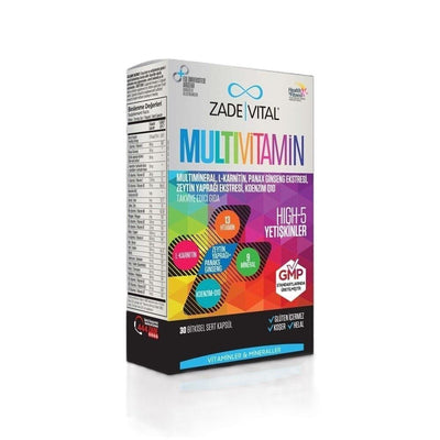 Zade Vital Multivitamin Supplement for Adults - 30 Capsules with Vitamins, Minerals, L-Carnitine & Coenzyme Q10