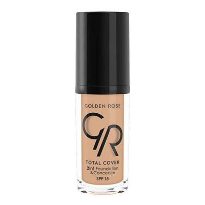 Golden Rose Total Cover 2-in-1 Foundation & Concealer - High Coverage, Oil-Free, SPF 15 Makeup
