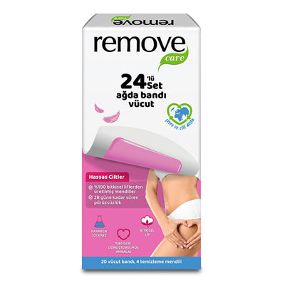 Remove Care Body Wax Strips for Sensitive Skin - 24 Strips, Easy At-Home Hair Removal Kit for Arms & Legs, Long Lasting 