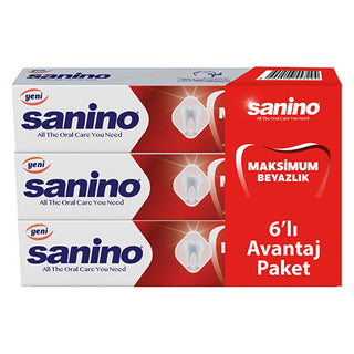 sanino-maximum-teeth-whitening-toothpaste-pack, sanino-whitening-toothpaste-75ml-features, sanino-toothpaste-pack-of-6 Sanino Maximum Teeth Whitening Toothpaste - 75 ml (Pack of 6) for Oral Hygiene Enthusiasts Sanino Maximum Teeth Whitening Toothpaste - 75 ml teeth-whitening, oral-hygiene, sanino, toothpaste, whitening-toothpaste, dental-care, healthy-teeth, calcium-enriched, fluoride-toothpaste, ai-generated