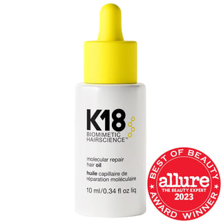 Mini Molecular Repair Hair Oil by K18 - Strengthens, Repairs, Reduces Frizz | Vegan & Cruelty-Free K18 Mini Molecular Repair Hair Oil - Vegan & Cruelty-Free hair oil, repair hair damage, reduce frizz, vegan hair care, cruelty-free hair products, K18PEPTIDE, hair repair, frizz control, hair strengthening, weightless hair oil, vegan beauty, cruelty-free beauty, hair care, hair repair oil, smooth hair, shiny hair, heat protection, Avocado Oil, Hemisqualane, Squalane