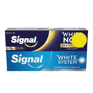 Signal White Now: 3X Whitening Toothpaste - Extra Fresh & Gold - Stain Removal, Fluoride Protection - Fresh Breath, Confident Smile Signal White Now: 3X Whitening Toothpaste for a Brighter Smile teeth whitening toothpaste, whitening toothpaste, fresh breath toothpaste, fluoride toothpaste, signal toothpaste, white now toothpaste, teeth stain remover, oral hygiene, dental care, extra fresh toothpaste, toothpaste, teeth whitening, fresh breath, fluoride protection, stain removal, oral care, dental hygiene, co