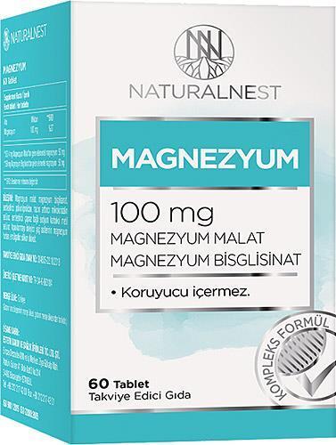 Naturalnest Magnesium 100mg - Premium Malate & Bisglycinate Blend for Muscle Function, Sleep & Overall Health - 60 Table