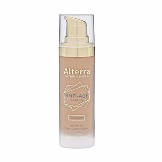 Alterra Anti-Aging Foundation No.03 Caramel - Hyaluronic Acid, SPF 6, 30ml Alterra Anti-Aging Foundation No.03 Caramel - Hyaluronic Acid & SPF 6 anti-aging foundation, hyaluronic acid foundation, SPF 6 foundation, Caramel shade foundation, Alterra Antiage Fondöten, skincare foundation, cosmetic product, beauty, makeup, skincare, anti-aging skincare, hydration, sun protection, youthful appearance, fine lines, wrinkles, smooth skin, healthy skin, beauty products, makeup essentials