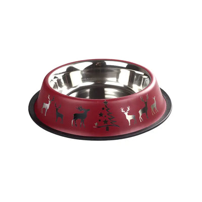 Oripet Holiday Pattern Burgundy Steel Pet Bowl 32 oz