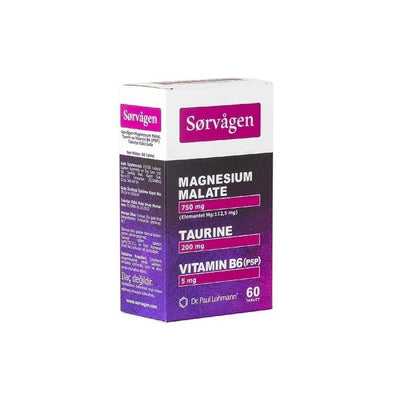 Sorvagen Magnesium Malate Supplement with Taurine and Vitamin B6 - 60 Tablets for Energy and Muscle Support