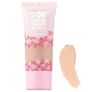 show by pastel skin tint foundation 502 beige rose bottle, show by pastel foundation swatch on skin, vegan cruelty-free makeup product Show by Pastel Show Your Freshness Skin Tint Foundation - 502 Beige Rose for Makeup Enthusiasts | 1.01 fl oz Show by Pastel Skin Tint Foundation - 502 Beige Rose show-by-pastel, skin-tint-foundation, vegan-makeup, makeup-enthusiasts, cruelty-free, paraben-free, gluten-free, natural-finish, hydrating-foundation, ai-generated