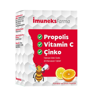İmuneks Farma Propolis Vitamin C Zinc Effervescent Tablets - Boosts Immune Health Naturally - 20 Tablets İmuneks Farma Propolis Vitamin C Zinc - Boost Immune Health Dietary Supplement, Immune Health, Propolis, Vitamin C, Zinc, Effervescent Tablets, Natural Immune Support, Health Supplements, Orange Flavored Supplements, Easy to Swallow Supplements, Immune System Support, Wellness Products, Natural Health Remedies, Supplement for Adults, Daily Immune Boost