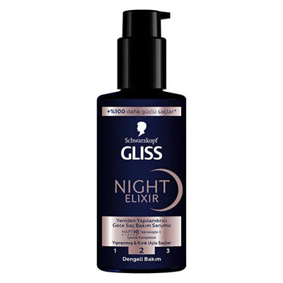 Gliss Night Elixir Hair Repair Serum - Overnight Treatment for Damaged Hair, 3.38 fl oz