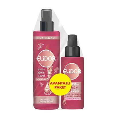 Elidor Brazilian Keratin Therapy Hair Care Set: Smooth Frizz, Repair Damage, Heat Protection - Keratin & Marula Oil Trea