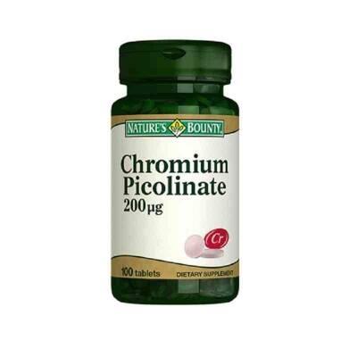 Natures Bounty Chromium Picolinate 200 Mcg Supplement - 100 Tablets, Gluten-Free, Lactose-Free, Supports Healthy Blood S