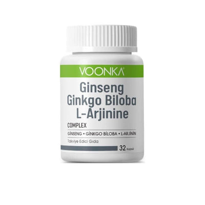 Voonka Ginseng Ginkgo Biloba L-Arginine Supplement - 32 Capsules, Natural Energy & Cognitive Support