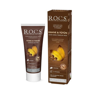 ROCS Coffee & Tobacco Toothpaste for Adults - SLS-Free, Vitamin E, 2.03 fl oz ROCS Coffee & Tobacco Toothpaste - SLS-Free, 2.03 fl oz Adult toothpaste, Coffee and tobacco stain remover, SLS-free toothpaste, Toothpaste with Vitamin E, Natural oral care products, Oral hygiene, Whitening toothpaste, Coffee lover's toothpaste, Tobacco stain remover, Fresh breath, Healthy gums, Gentle toothpaste, Chemical-free toothpaste, Enzyme-based toothpaste