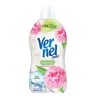 vernel max peony and white tea fabric softener bottle, close up of vernel max peony fabric softener Vernel Max Peony & White Tea Fabric Softener - Long-Lasting Aroma for Homeowners and New Moms | 1440 ml Vernel Max Peony & White Tea Fabric Softener 1440 ml fabric-softener, vernel, laundry-care, vitamin-e, soft-clothes, long-lasting-scent, peony, white-tea, homeowners, ai-generated