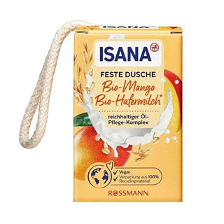 Isana Solid Shower Gel with Oat Milk and Mango Oil - Vegan, Dermatologically Tested, Moisturizing Isana Solid Shower Gel - Vegan & Moisturizing solid shower gel, vegan skincare, dermatologically tested, moisturizing shower gel, FSC-certified packaging, gentle skincare, eco-friendly, cruelty-free, sustainable, oat milk, mango oil, sensitive skin, daily shower routine