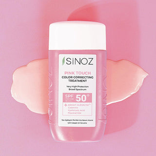 Sinoz Pink Touch SPF50+ Tone-Up Sunscreen: Color Correcting, Redness Reducing, and Brightening Mineral Facial Sunscreen with Hyaluronic Acid - 1.69 fl oz Sinoz Pink Touch SPF50 Sunscreen: Tone-Up & Color Correcting pink sunscreen, tone-up sunscreen, color correcting sunscreen, SPF50 sunscreen for face, sunscreen for redness, sunscreen for sensitive skin, brightening sunscreen, mineral sunscreen, facial sunscreen, sun protection, redness reduction, even skin tone, hyaluronic acid, niacinamide, bright oleoact
