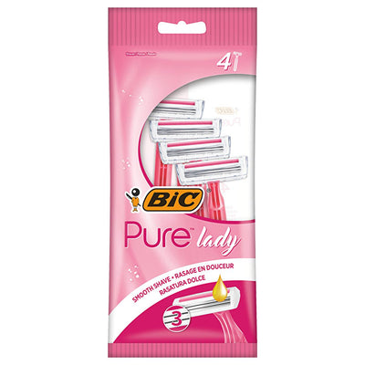 BIC Pure Lady 3 Blade Women's Razor - Smooth Shave, Ergonomic Handle, 4-Pack
