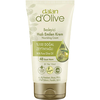 dalandoolive-nourishing-cream-product-image, dalandoolive-nourishing-cream-texture-image Dalan D'Olive Nourishing Cream - Fast Absorbing Moisturizer for All Skin Types | 2.03 fl oz Dalan D'Olive Nourishing Cream - Fast Absorbing Moisturizer dalandoolive, nourishing-cream, fast-absorbing, moisturizer, skincare, olive-oil, gluten-free, hydrating-cream, daily-use, ai-generated