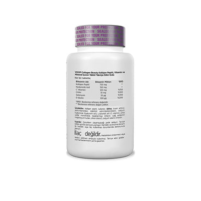 Voop Collagen Beauty: Kollajen Peptit, Vitamin & Mineral Supplement - 30 Gluten-Free Tablets for Radiant Skin, Healthy H