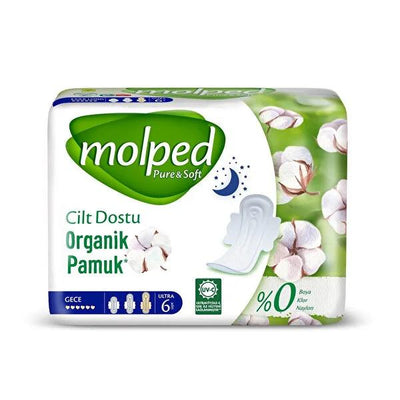 Molped Hygienic Pads Ultra Pure & Soft Overnight Sanitary Pads for Women - Natural, Extra Long, High Absorbency Feminine