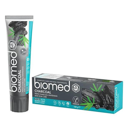 Biomed Charcoal Toothpaste: Natural Teeth Whitening, Plaque Removal & Enamel Strength - Fluoride-Free, Breath Freshening