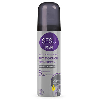 Sesu Men's Hair Removal Cream Spray - 8 Minute Quick Hair Removal, Moisturizing, Dermatologically Tested - 5.07 fl oz Sesu Men's Hair Removal Cream Spray - Quick & Moisturizing men's hair removal cream, hair removal spray for men, dermatologically tested hair removal, moisturizing hair removal cream, easy hair removal for men, hair removal for normal skin, Sesu men's hair removal, 8-minute hair removal, E Vitamin hair removal cream, AromaGuard technology