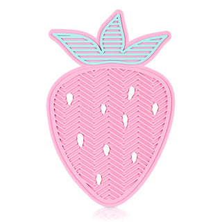 ekips makeup brush cleaning pad strawberry, close up of cleaning pad with brushes, soft silicone makeup cleaning pad Eklips Makeup Brush Cleaning Pad - Strawberry | Compact & Soft Eklips Makeup Brush Cleaning Pad - Strawberry makeup-brush-cleaning-pad, eklips, makeup-tools, beauty-accessories, makeup-cleaning, silicone-pad, compact-cleaner, beauty-routine, ai-generated, cleaning-tools