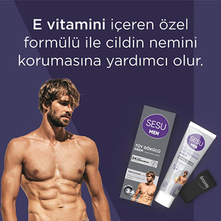 Sesu Men's Hair Removal Cream for Sensitive Skin - 3-6 Minute Quick Hair Removal, Dermatologically Tested, Vitamin E Enriched - 3.38 fl oz Sesu Men's Hair Removal Cream - Quick & Gentle men's hair removal cream, depilatory cream for men, sensitive skin hair removal, easy hair removal, Vitamin E hair removal cream, hair removal for men, men's grooming products, sensitive skin care, quick hair removal, dermatologically tested products