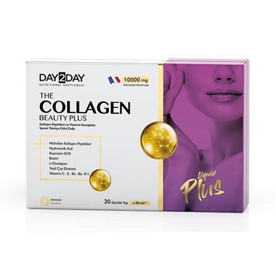 DAY2DAY Collagen Beauty Plus Liquid Supplement - 10,000mg Collagen Peptide, Anti-Aging, Halal Certified - 30 Tubes x 40m