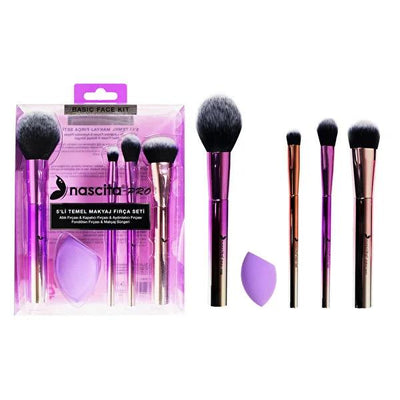 Nascita 5-Piece Makeup Brush Set with Metallic Design - Professional Beauty Tools for Flawless Foundation, Concealer, Bl