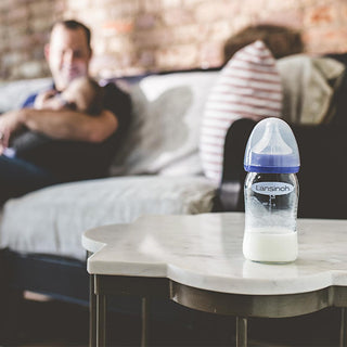 lansinoh glass bottle with naturalwave nipple 160ml, naturalwave nipple design for smoother feeding, anti-colic air vent system illustration Lansinoh Glass Bottle with NaturalWave Nipple - Perfect for New Parents | 160ml Lansinoh Glass Bottle with NaturalWave Nipple - 160ml lansinoh, glass-bottle, baby-feeding, naturalwave-nipple, anti-colic, new-parents, parents, expectant-mothers, bottle-feeding, ai-generated