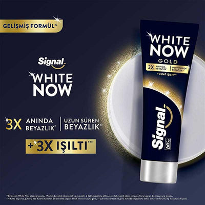 Signal White Now: 3X Whitening Toothpaste - Extra Fresh & Gold - Stain Removal, Fluoride Protection - Fresh Breath, Conf