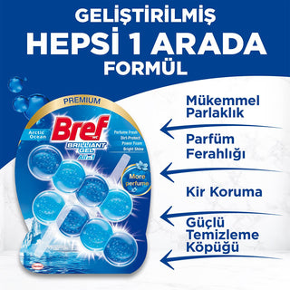 bref brilliant gel toilet block packaging, bref ocean fresh gel toilet cleaner in use, bref toilet block hanging in toilet bowl Bref Brilliant Gel Toilet Block - Ocean Fresh Scent for Homeowners | Single Pack Bref Brilliant Gel Toilet Block - Ocean Fresh bref, toilet-cleaner, gel-toilet-block, ocean-fresh, home-cleaning, hygienic-cleaning, long-lasting-freshness, premium-fragrance, water-soluble, ai-generated