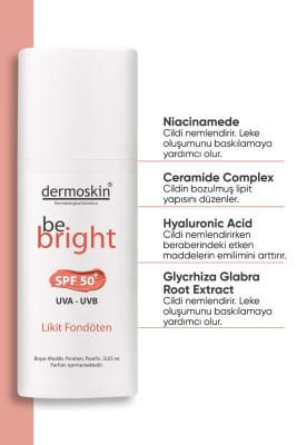 dermoskin be bright spf50+ liquid foundation medium 33ml bottle, dermoskin be bright foundation application on skin Dermoskin Be Bright SPF50+ Liquid Foundation - Medium | 33ml Dermoskin Be Bright Liquid Foundation SPF50+ | Medium 33ml foundation, sp50, liquid-foundation, makeup, beauty, skincare, dermoskin, cosmetic, moisturizing, ai-generated