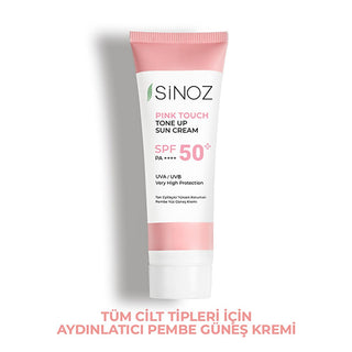 Sinoz SPF50+ Pink Touch Facial Sunscreen: Tone Up & Protect with High Protection, Calamine & PA++++ for Radiant Skin (1.69 fl oz) Sinoz SPF50+ Pink Sunscreen: Tone Up & High Protection SPF 50 sunscreen, pink tone up sunscreen, sunscreen for face, high protection sunscreen, sunscreen with calamine, tone correcting sunscreen, brightening sunscreen, Sinoz sunscreen, sunscreen for all skin types, facial sunscreen, sun protection, UVA/UVB protection, radiant skin, even skin tone, calamine, panthenol, shea butter