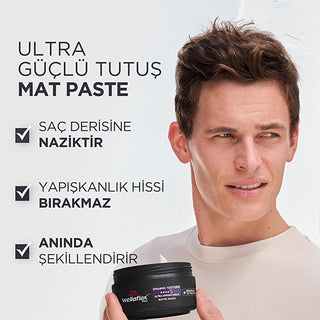 Wella Wellaflex Men's Dynamic Texture Matte Hair Paste - Ultra Strong Hold, Vegan Hair Wax for Long-Lasting Texturized Styles Wella Men's Matte Hair Paste: Strong Hold, Vegan - Texturized Style men's hair paste, matte hair wax, strong hold hair styling, vegan hair wax, texturizing hair paste, long lasting hair hold, non-sticky hair wax, men's hair styling products, hair paste, hair wax, matte finish, strong hold, vegan, caffeine, men's grooming, hair styling, texturized hair, natural look, long-lasting styl