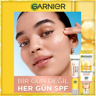 garnier c vitamin bright daily sunscreen fluid in 40ml, garnier sunscreen showing texture and packaging Garnier C Vitamin Bright Daily Sunscreen Fluid - SPF50 | 40ml Garnier C Vitamin Bright Daily Sunscreen SPF50 - 40ml garnier, c-vitamin, sunscreen, spf50, daily-skincare, skin-care, vegan, uv-protection, brightening, ai-generated