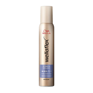 wella wellaflex extra strong hold mousse 200 ml, wella hair mousse packaging with vegan label, styling application of wellaflex hair mousse Wella Wellaflex 2 Days Volume - Extra Strong Hold Hair Mousse for Vegan Users | 200 ml Wella Wellaflex 2 Days Volume Extra Strong Hold Foam wella, hair-mousse, extra-strong-hold, vegan, hairstyling, volume, hair-care, thick-hair, smooth-hair, ai-generated