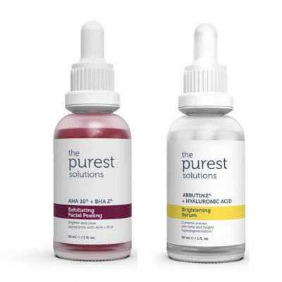 The Purest Solutions: Dark Spot Correcting Skin Brightening Set - AHA BHA Peel, Arbutin Serum, Hyaluronic Acid - Targets