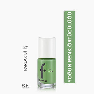 Flormar Full Color Fresh Start: High Pigment, Long Lasting, Glossy Green Nail Polish - Chip Resistant, Vibrant Color Flormar Nail Polish: High Pigment, Long Lasting Green - Fresh Start nail polish, high pigment nail polish, long lasting nail polish, durable nail polish, glossy nail polish, Flormar nail polish, nail color, nail lacquer, vibrant nail polish, chip resistant nail polish, nail, lacquer, beauty, personal grooming, manicure, pedicure, vibrant color, long-lasting, chip-resistant, glossy finish, gre