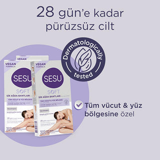 sesu soft wax strips packaging, sesu soft wax strips in action, sesu soft wax strips with cleansing wipes Sesu Soft Wax Strips - Easy to Use | 32 Strips Sesu Soft Wax Strips - Easy to Use | 32 Strips wax-strips, hair-removal, beauty-care, skincare, easy-to-use, ecocert, dermatologically-tested, ultimate-smoothness, women, ai-generated