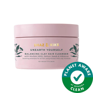 SHAZ & KIKS Balancing Clay Hair Cleanser Shampoo - Natural, Vegan, Detoxifying & Strengthening Shampoo for Oily Scalp & Hair Thinning SHAZ & KIKS Clay Shampoo for Oily Scalp & Hair Thinning - Natural & Vegan natural shampoo, clay shampoo, vegan hair care, sustainable hair products, Ayurvedic hair care, detoxifying shampoo, strengthening shampoo, gluten-free hair care, cruelty-free shampoo, oily scalp solution, hair thinning treatment, shedding reduction, eco-friendly hair care, plant-based shampoo, recyclab